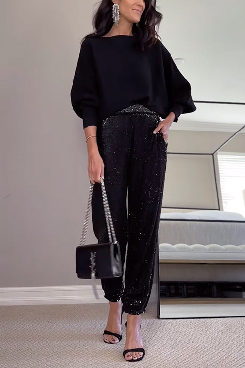 Kvinders Høj Talje Pailletter Joggers 4