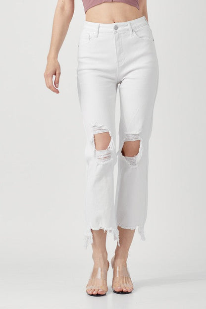 Kvinders Høj Talje Straight Crop Jeans 2