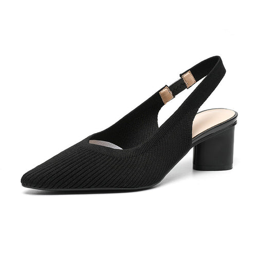 Kvinders Højhælede Sko Slingback Blød Strikket Struktur 4