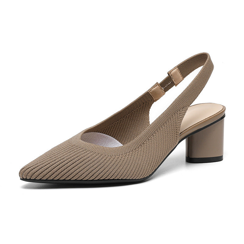 Kvinders Højhælede Sko Slingback Blød Strikket Struktur 7