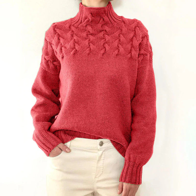Kvinders Højhalset Kabelstrikket Sweater 11