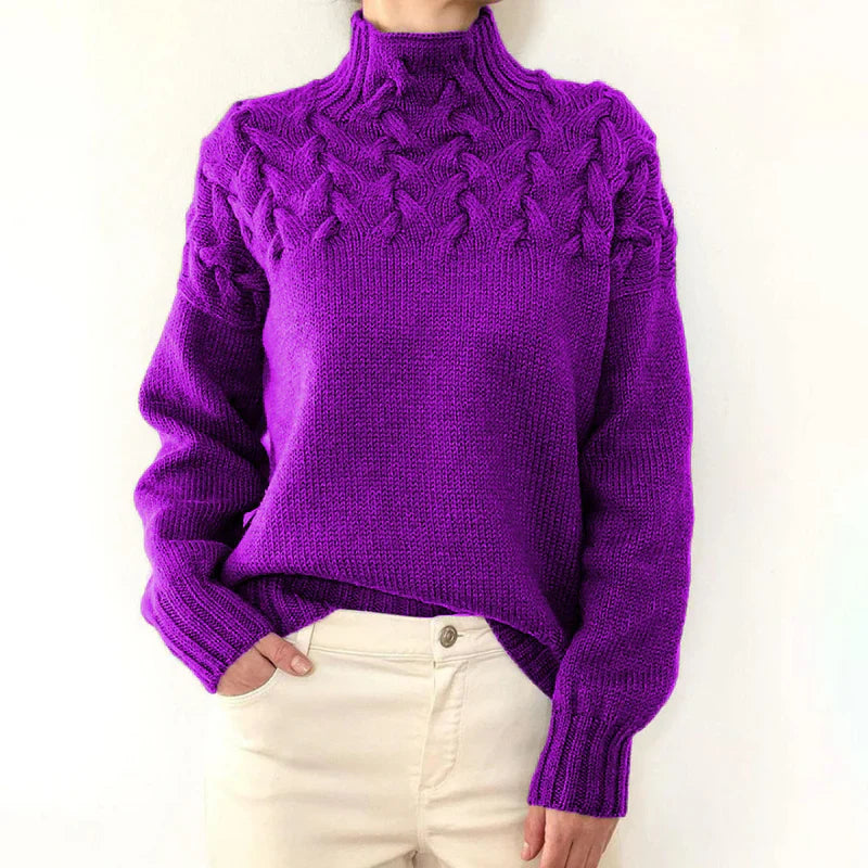Kvinders Højhalset Kabelstrikket Sweater 13