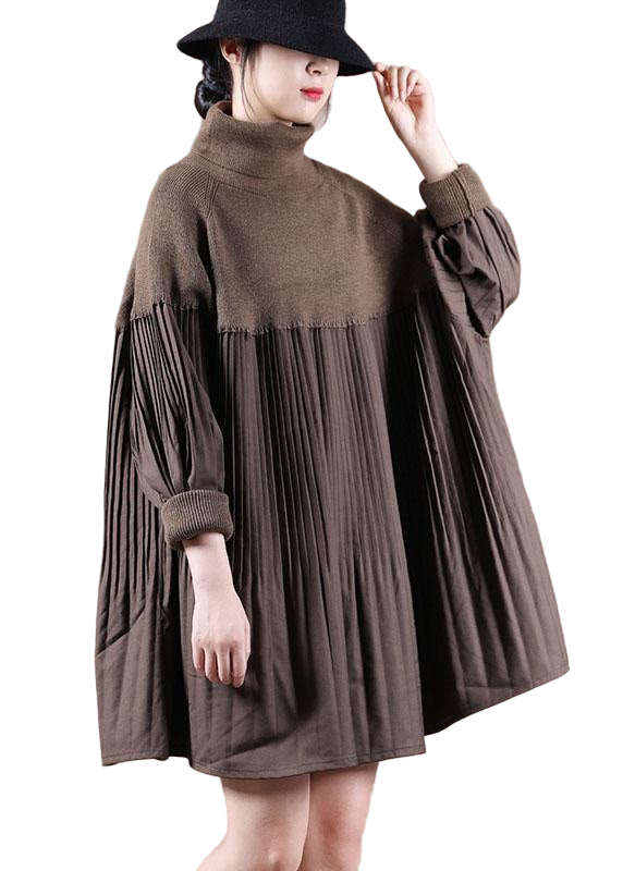 Kvinders Højhalset Sweater Kjole med Patchwork 0