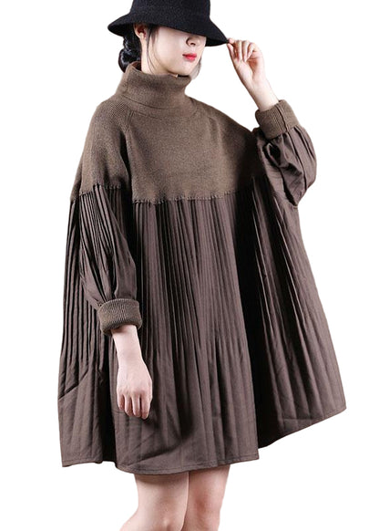 Kvinders Højhalset Sweater Kjole med Patchwork 0