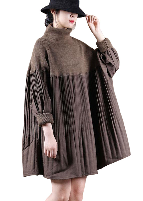 Kvinders Højhalset Sweater Kjole med Patchwork 0