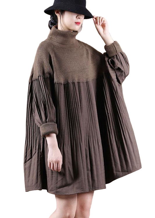 Kvinders Højhalset Sweater Kjole med Patchwork 0