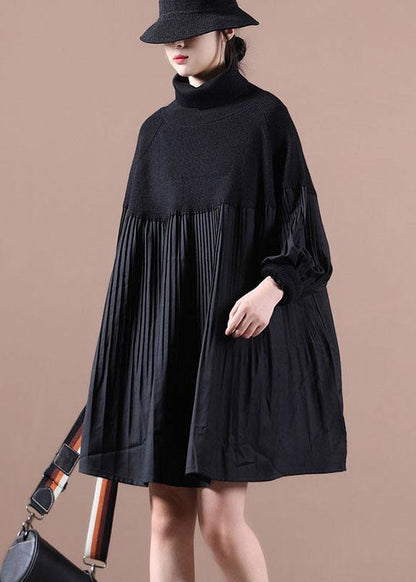 Kvinders Højhalset Sweater Kjole med Patchwork 1