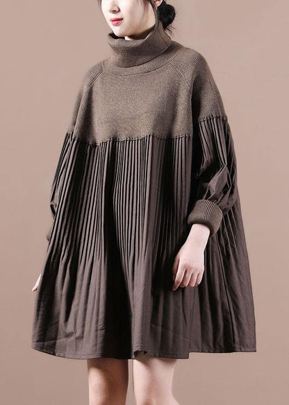 Kvinders Højhalset Sweater Kjole med Patchwork 2