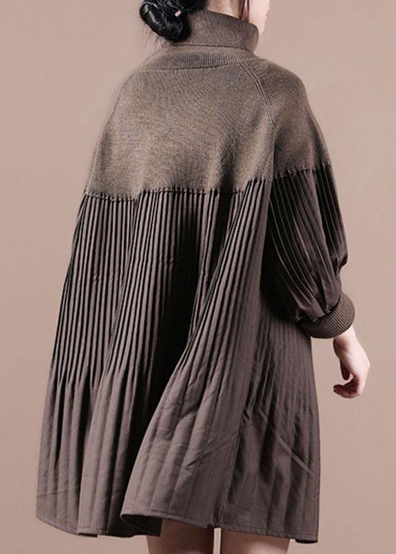 Kvinders Højhalset Sweater Kjole med Patchwork 3