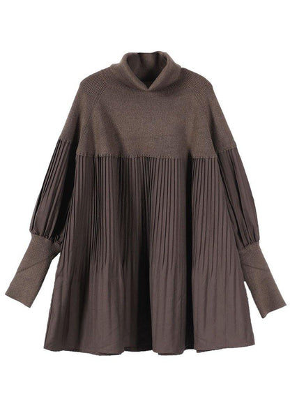 Kvinders Højhalset Sweater Kjole med Patchwork 4