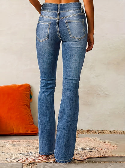 Kvinders Højtaljede Flade Jeans Med Lynlåsdetalje 1