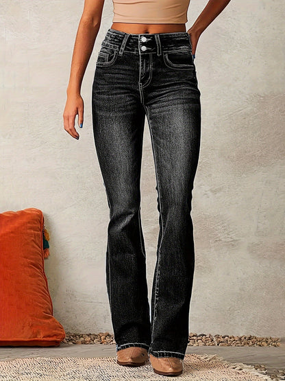 Kvinders Højtaljede Flade Jeans Med Lynlåsdetalje 2