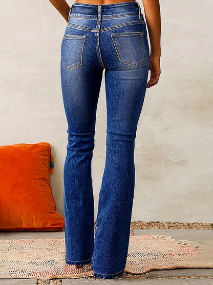 Kvinders Højtaljede Flade Jeans Med Lynlåsdetalje 4