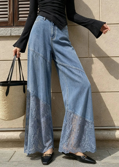Kvinders Højtaljede Jeans med Blonde Patchwork og Vide Ben 3