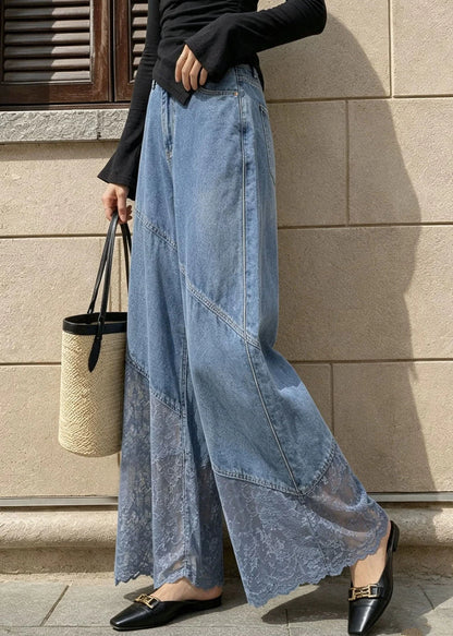 Kvinders Højtaljede Jeans med Blonde Patchwork og Vide Ben 4