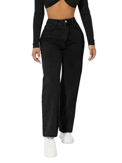 Kvinders Højtaljede Jeans med Lige Ben 0