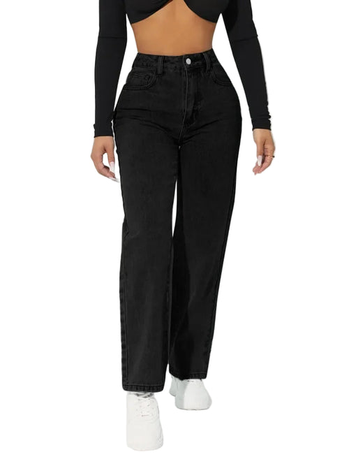Kvinders Højtaljede Jeans med Lige Ben 0