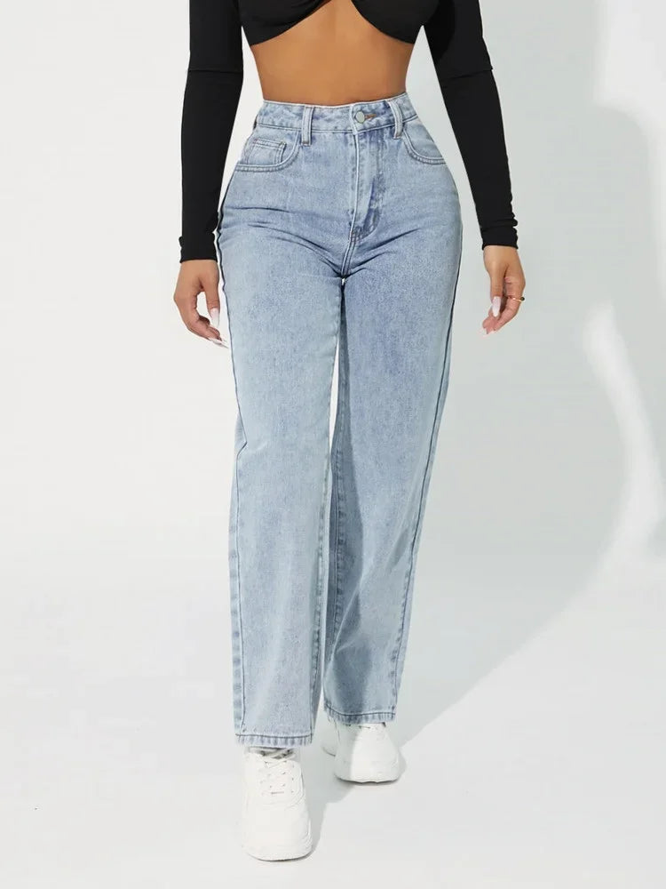 Kvinders Højtaljede Jeans med Lige Ben 1