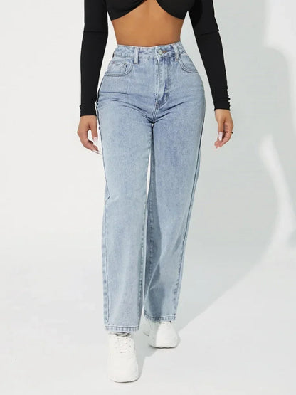 Kvinders Højtaljede Jeans med Lige Ben 1