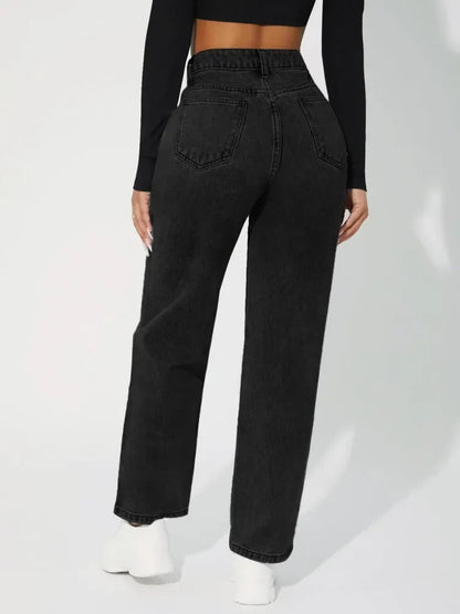 Kvinders Højtaljede Jeans med Lige Ben 4