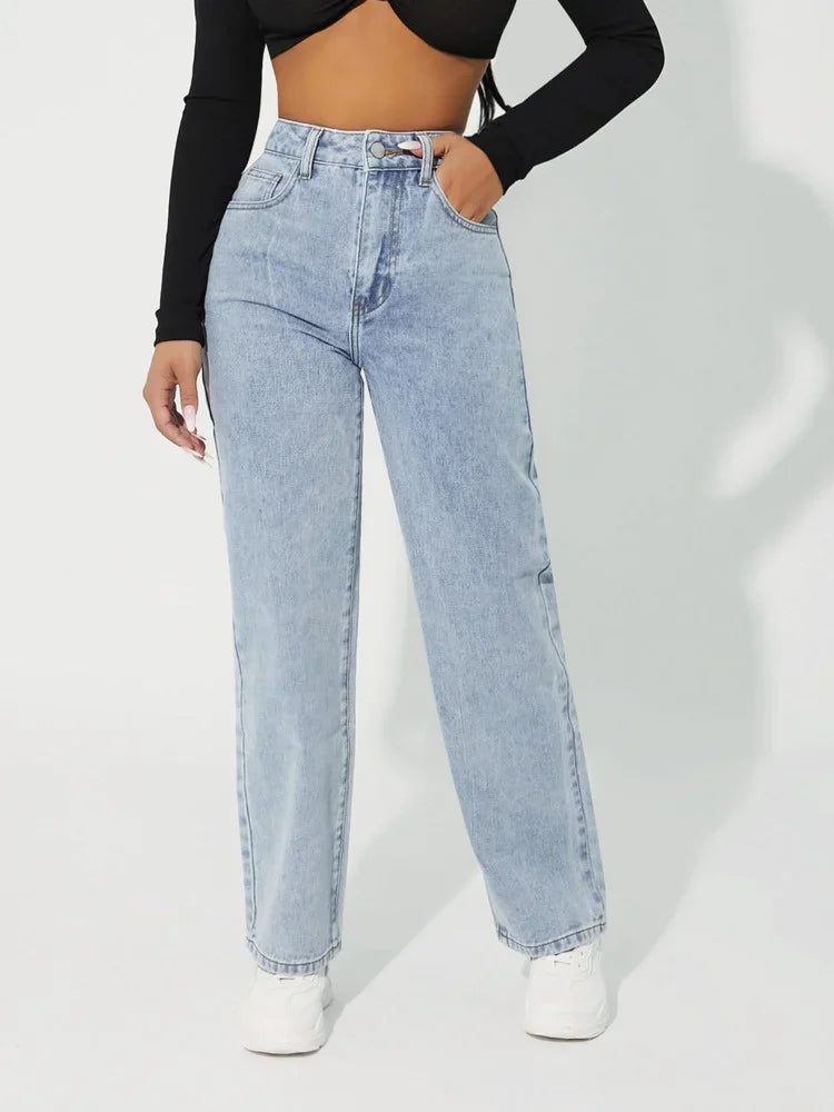 Kvinders Højtaljede Jeans med Lige Ben 5