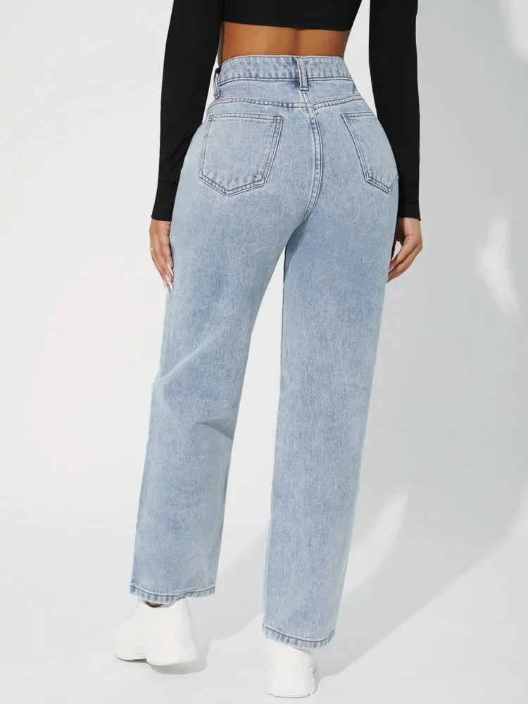 Kvinders Højtaljede Jeans med Lige Ben 6