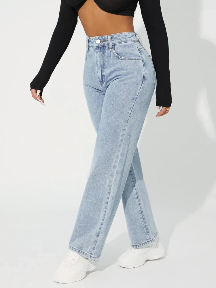 Kvinders Højtaljede Jeans med Lige Ben 7