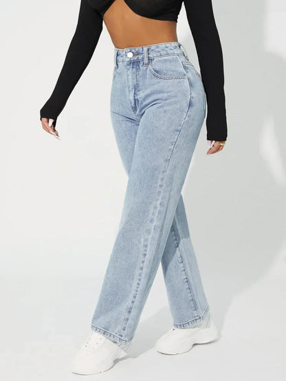 Kvinders Højtaljede Jeans med Lige Ben 7