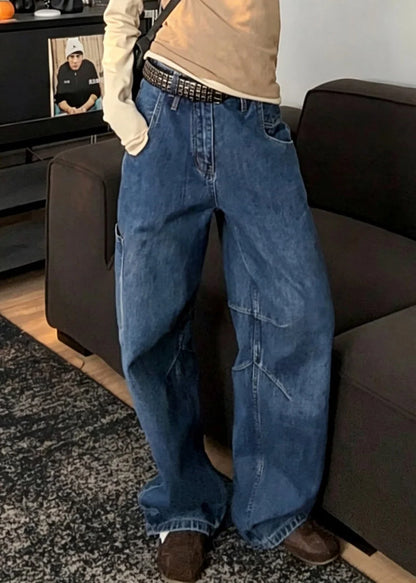 Kvinders Højtaljede Patchwork Jeans med Vide Ben 1