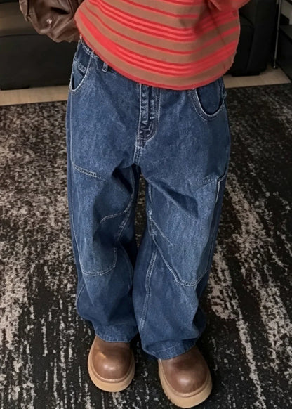 Kvinders Højtaljede Patchwork Jeans med Vide Ben 2