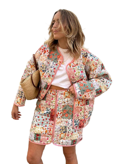 Kvinders Jakke Rund Hals Blomsterprint Polyester 0