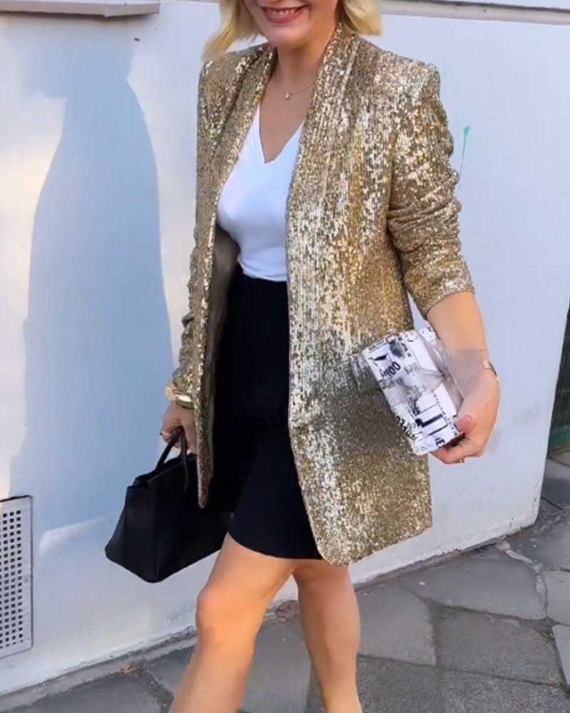 Kvinders Jakke med Guld Pailletter Glamourøs Stil 1