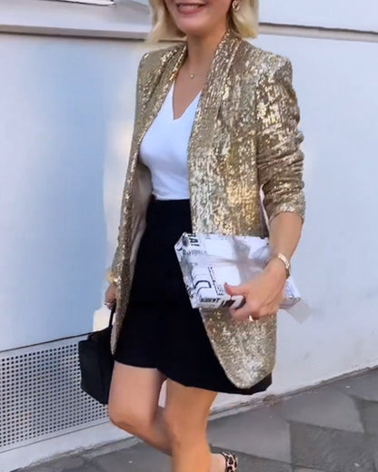 Kvinders Jakke med Guld Pailletter Glamourøs Stil 2