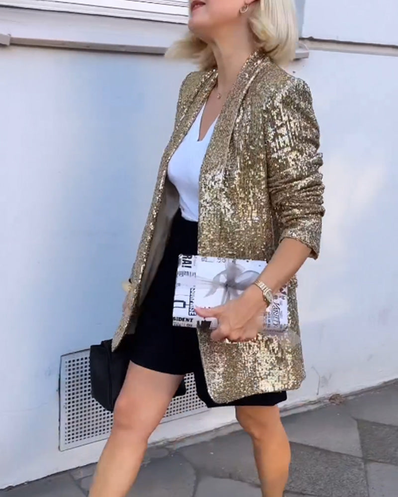 Kvinders Jakke med Guld Pailletter Glamourøs Stil 3