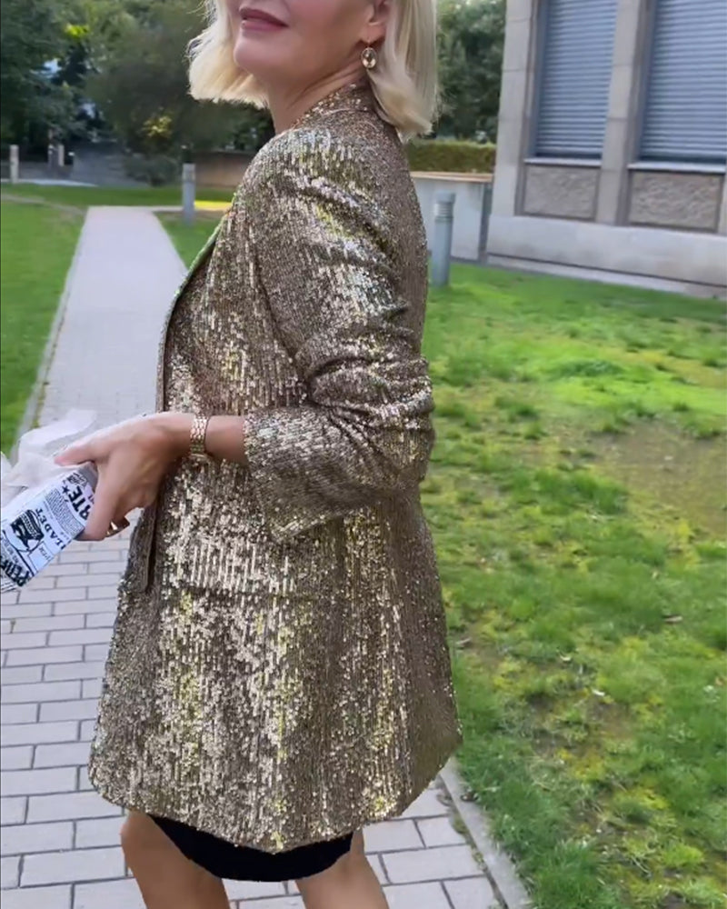 Kvinders Jakke med Guld Pailletter Glamourøs Stil 4