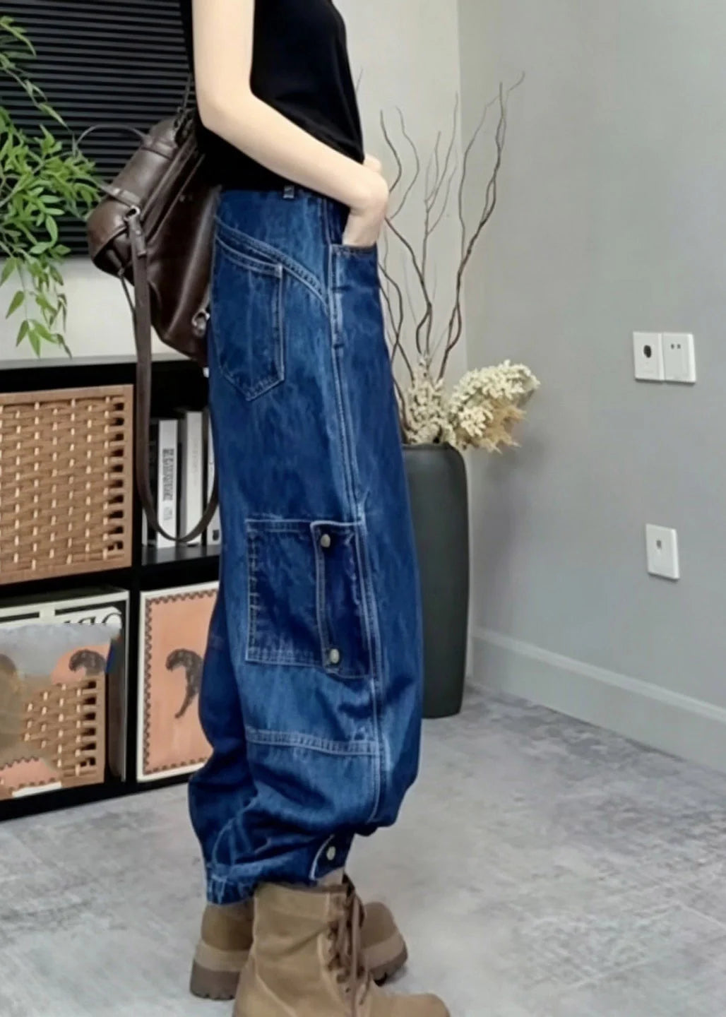 Kvinders Jeans Højtaljede Patchwork Vide Ben 3