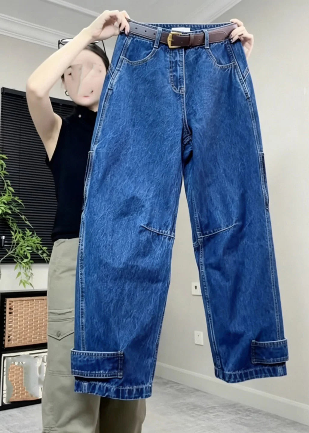 Kvinders Jeans Højtaljede Patchwork Vide Ben 4