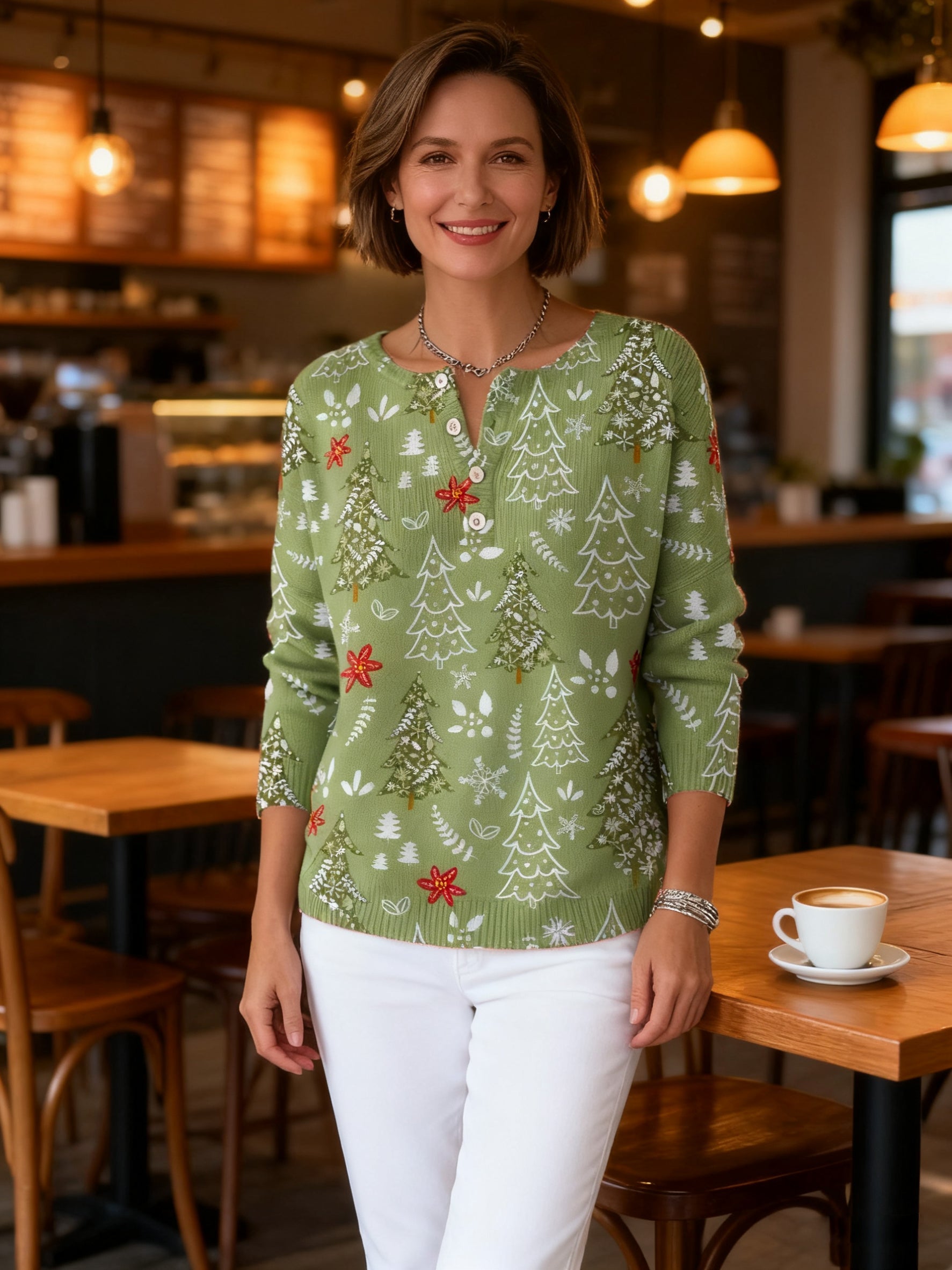 Kvinders Julesweater med Knapper 1
