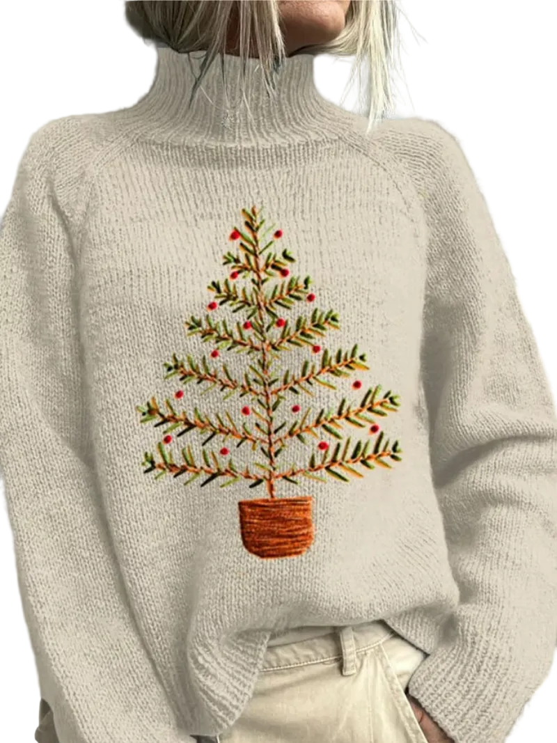 Kvinders Juletrøje med Broderet Juletræ 0