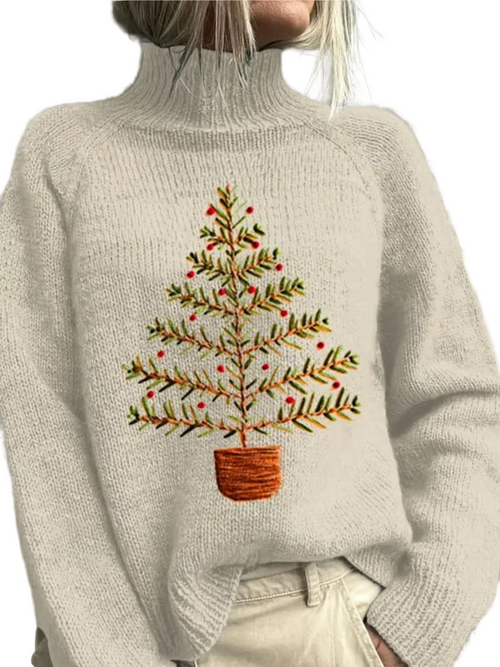 Kvinders Juletrøje med Broderet Juletræ 0
