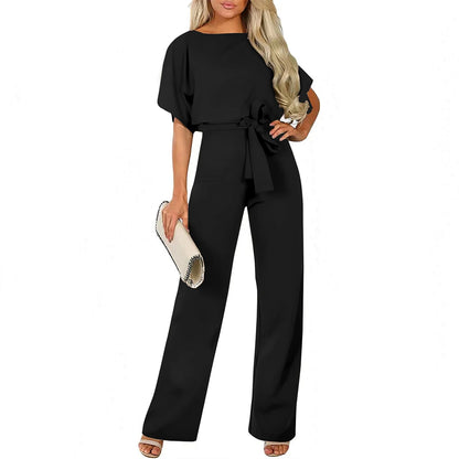 Kvinders Jumpsuit Med Bælte Og Brede Ben Moderne Stil 7