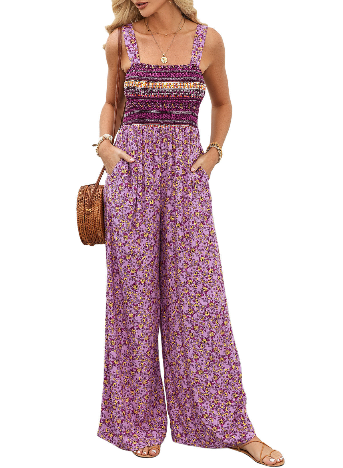 Kvinders Jumpsuit med Blomsterprint og Brede Ben 5