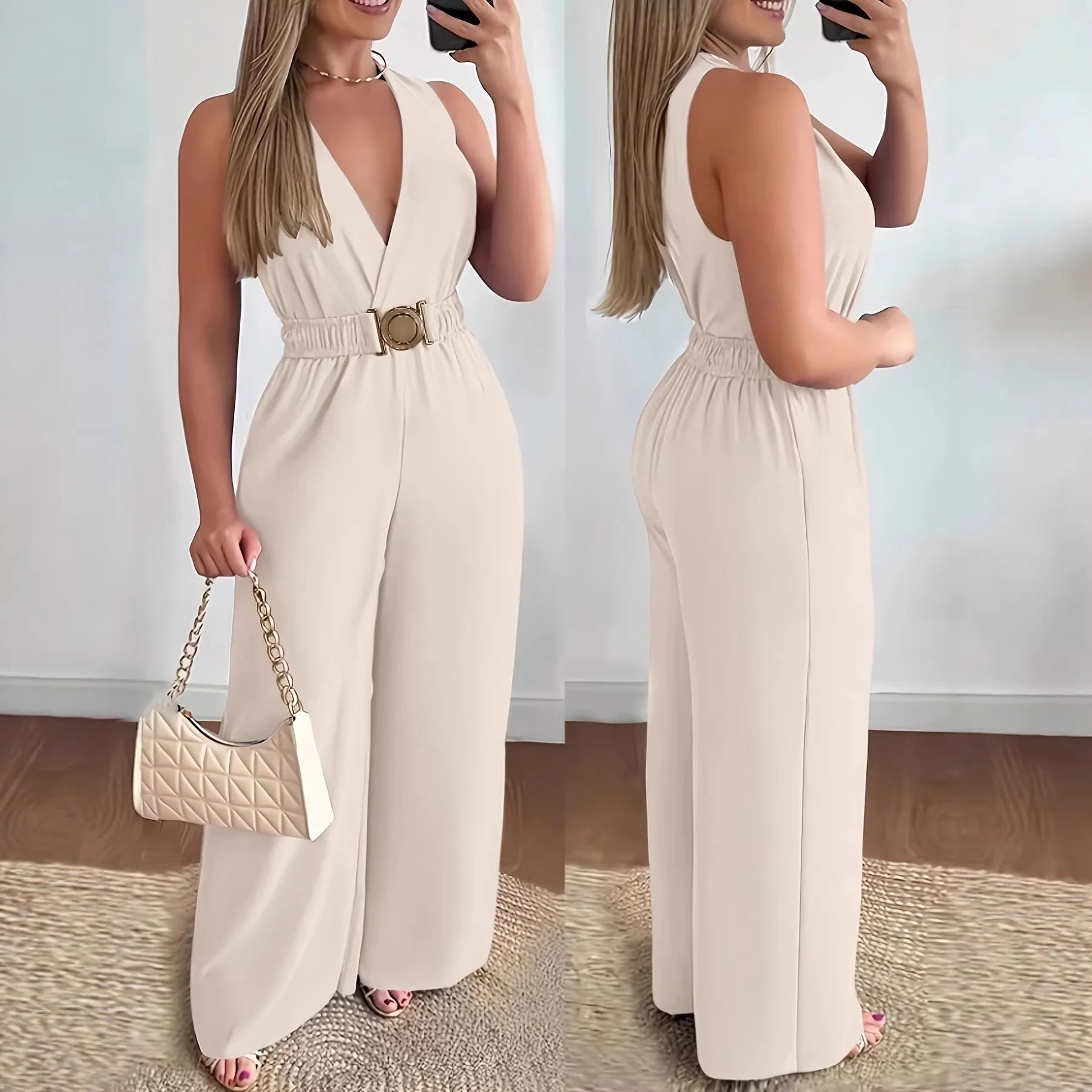 Kvinders Jumpsuit med Dyb V-hals 0