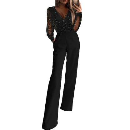 Kvinders Jumpsuit med Lange Ærmer og Vidbenet Design 0