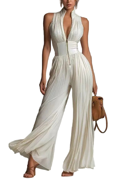 Kvinders Jumpsuit med Rynket Design og Lynlåsærmer 0