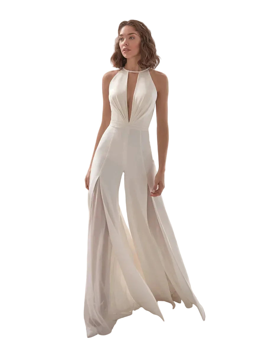 Kvinders Jumpsuit med V-Hals og Slidsede Ben Moderne Design 1