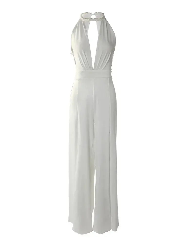 Kvinders Jumpsuit med V-Hals og Slidsede Ben Moderne Design 4