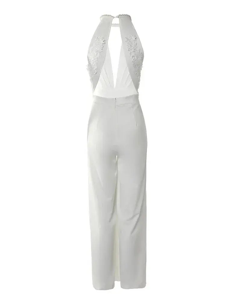 Kvinders Jumpsuit med V-Hals og Slidsede Ben Moderne Design 5