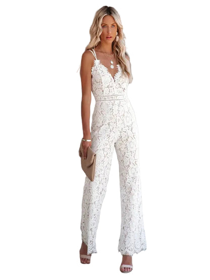Kvinders Jumpsuit med V-hals og Brede Ben 0