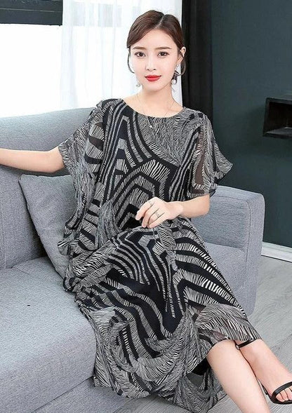 Kvinders Kaftan Kjole O-hals Mønstret Chiffon 3